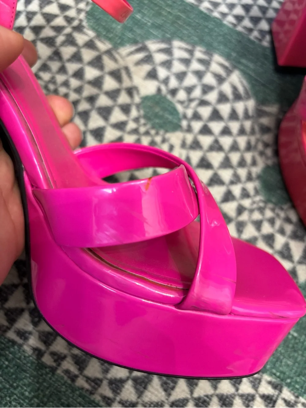 Zara Hot Pink Patent Platform Block-Heel Sandals